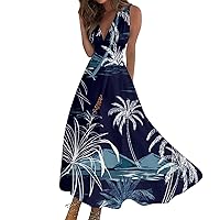 Women's Casual Summer Dress Deep V Neck Sleeveless High Waist Beach Long Maxi Sun Dresses