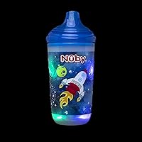 Nuby Insulated Light-Up Plastic Cup with No Spill Bite Resistant Hard Spout, 10 Oz, Blue Space