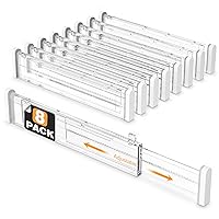HiYZ Adjustable Drawer Dividers - Expandable 12.6''-22.8'' Kitchen Drawer Organizers Separators for Utensils, Tools, Clothing, Socks, Dresser, Easy Assemble, Secure Fit - 8 Long Dividers