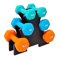 BalanceFrom Colored Neoprene Coated Dumbbell Set with Stand, Multiple Sizes