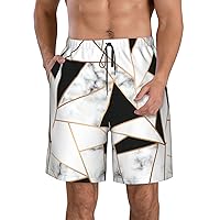 Black and White Marble Texture Print Men's Beach Shorts Hawaiian Summer Holiday Casual Lightweight Quick-Dry Shorts