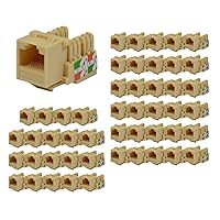 LOGICO 50 Pieces Cat6 Keystone Jacks Ivory with Dust Cap – 22-26 AWG PCB Female RJ45 Connectors for Network Ethernet Wall Jack Insert | Cat6 110 Punch Down Block Socket 8-Port, 8-Connector (8P8C)