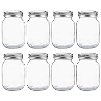 Glass Regular Mouth Mason Jars, 16 oz Clear Glass Jars with Silver Metal Lids for Sealing, Canning Jars for Food Storage, Overnight Oats, Dry Food, Snacks, Candies, DIY Projects (8PACK)