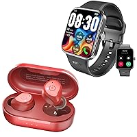 TOZO S4 AcuFit One Smartwatch 1.78-inch Bluetooth Talk Dial Fitness Tracker Black + NC9 Wireless Bluetooth in-Ear Headphones Dark Red