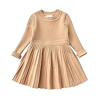 Toddler Baby Girl Knit Sweater Dress Kids Ruffle Long Sleeve Casual Birthday Christmas Party Dresses Top Winter Outfit