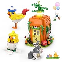QLT Easter Bunny Carrot House Building Kit, Compatible with Lego 2 Chick, Bunny, Easter Egg Fillers or Basket Stuffer Toy, Brickheadz Pets Building Blocks Gift for Kids Age 6+