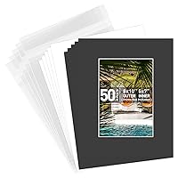 Golden State Art, Pack of 50 8x10 Black Picture Mat Mattes with White Core Bevel Cut for 5x7 Photo + Backing + Bags