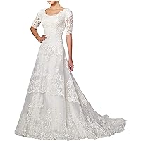 Wedding Dress Lace Bride Dresses with Sleeves Wedding Gown A line Bridal Gown with Train