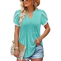 BETTE BOUTIK Womens Summer Tops Pleated Short Sleeve Tunic Tops Short Sleeve Blouses Shirts S-3XL