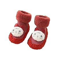 Winter Children Todler Boys and Girls Socks Shoes Flat Bottom Non Slip Plush Warm and Slip on Shoes Little Girls