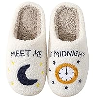 Slippers for Women Men Meet Me At Midnight Slippers Cozy Fluffy Fuzzy House Slippers Soft Memory Foam House Slippers for Ladies Indoor