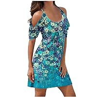 Flash Deals Today Summer Dresses for Women 2024 Cold Shoulder Short Sleeve A-Line Casual T-Shirt Dress Plus Size Swing Cute Mini Dress