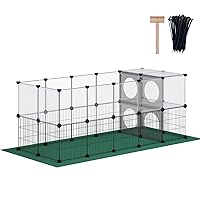 Small Animal Playpen with Oxford Mat, 24 inches Height, Pet Exercise Fence, Home Protector, Iron Mesh and Plastic Combination, Visualization, DIY, Games Hole Series, 60.2 x 24.8 x 24.8inch