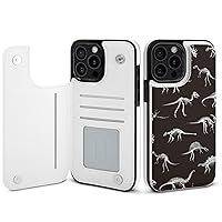 Dinosaur Skeleton in The Dark Compatible with iPhone 15 Pro Max Phone Wallet Case Flip Cover with Card Holder for Men Women