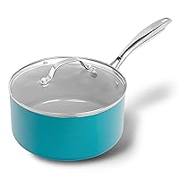 Gotham Steel Aqua Blue 3 Quart Saucepan with Lid, Ultra Nonstick Sauce Pan with Lid, Small Pot with Lid, Ceramic Nonstick Saucepan 3 Quart, Small Sauce Pot, 3 Qt Pot, Oven & Dishwasher Safe, PFOA Free