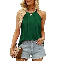 Womens Halter Tops Summer Sleeveless Flowy Loose Fit Pleated Tank Top and Blouses