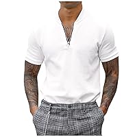 Mens Polo Shirts Short Sleeve,Plus Size Sport Golf Zipper Shirt Solid Summer Fashion Casual Tees Outdoor Blouse