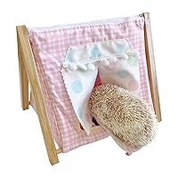 Portable Bamboo Stand Small Animal Bed Tents House Cave Habitat Hideout with Hidey Curtain for Hamster/Mice/Gerbil Rats/Hedgehog Nest Cushion Beds 2 Pillows (Pink)