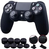 9CDeer 1 Piece of Silicone Studded Dots Protective Sleeve Case Cover Skin + 8 Thumb Grips Analog Caps + 2 dust Proof Plugs for PS4/Slim/Pro Controller, Black