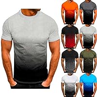 Gradient Short Sleeve Shirts for Men Trendy Round Neck Pullover Shirts Blouse Journey Vacation Casual Clothes Tops Tee