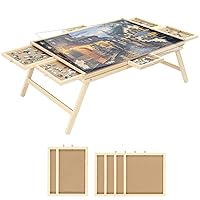 Wooden Folding Puzzle Board with 6 Magnetic Sorting Drawers & Protective Cover,1500 Pieces Jigsaw Puzzle Table with Legs for Adults and Kids,27