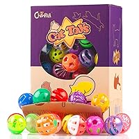48 Pack Plastic Noisy Cat Toy Balls with Bell Kitten Chase Toy 8 Types Assorted Color Size