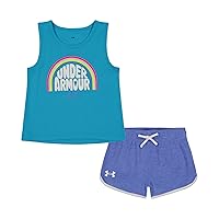 Under Armour girls Short Sleeve Shirt and Shorts Set, Durable Stretch and LightweightClothing Set