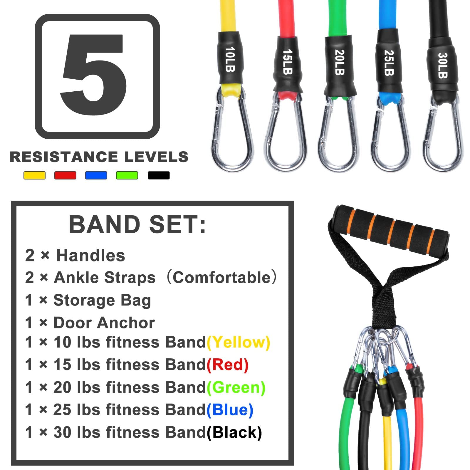 Resistance Bands Set (12pcs), Workout Bands with Handles, Door Anchor, Ankle Straps and Carry Bag, Exercise Bands for Shape Body and Home Workouts