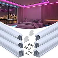 Muzata 6Pack 3.3FT/1M Excellent Spotless LED Channel System with Milky White Cover Silver Aluminum U Shape LED Channel for LED Strip Lights U108 WW