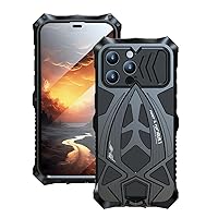 Protective Case for iPhone 15 Pro Cover Heavy Duty Metal Aluminium Bumper Case Camera and Screen Protector Silicone Shock Proof Cover - Black