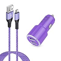Dual 4.8A Fast Car Charger with Android Micro USB Cable for Samsung Galaxy S7 S6 J8 J7/J7V/Star/Crown/Prime/Refine J3, Note 5 4, Moto E4 E5 G4 G5 G6 Play, LG K10 K20 K30 G2 G3 G4, LG Stylo 2 3 Plus