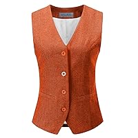 MllesReve Women's Retro Herringbone Tweed Waistcoat Vest Dress Steampunk Jacket