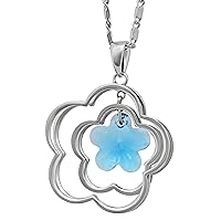 Hanessa Women's Jewellery Turquoise Crystal Stone Elegant Rhodium-Plated Necklace Flower Pendant Christmas Gift for Wife / Girlfriend