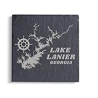 Lake Lanier Georgia Slate Coaster Set of 4 Laser Etched, Gray