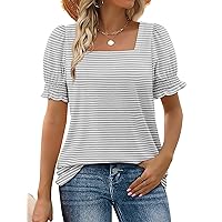 WIHOLL Tops for Women Summer Casual Ruffle Trim Sleeve Square Neck T Shirts