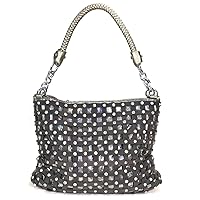 ZZFAB Sparkle Rhinestone Suede Hobo Handbag Pewter, Pewter, L