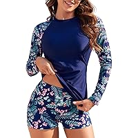 JASAMBAC Womens Rash Guard UV UPF 50+ Long Sleeve Surfing Two Piece Swimsuits with Built in Bra