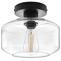 Maxxima Semi Flush Mount Ceiling Light Fixture - Black Mount with Clear Glass Pendant Lamp Shade, LED Compatible, Bulb Not Included, Modern Farmhouse Lighting for Kitchen, Living Room, and Hallway