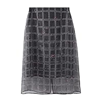 Atmospheric Sense, Elegant Double -Layer Real Silk Abstract Rose Printing Lattice Lattice Slit Skirt (Color : Multi-Colored, Size : Large)