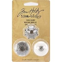 Tim Holtz Idea-ology Curio Knobs, 3 per Pack, 1 x 7/8 Inches, White and Clear, Metal and Plastic, TH92840