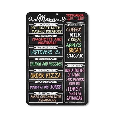  Chalkboard Style Weekly Food Menu Board for Kitchen