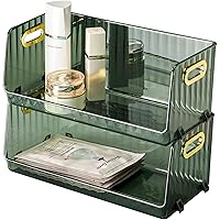 CANITORON Clear Makeup Organizer 2 Pack, Bathroom Vanity Organizer, Skin Care Organizer, Cosmetic Display Case, Makeup Holder Ideal for Bedroom Bathroom Storage Countertop - Max Green