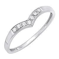 0.10 Carat (ctw) Round White Diamond 7 Stone Chevron Stackable Wedding Band for Her in 10K Gold