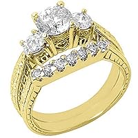 14k Yellow Gold Round Diamond Engagement Ring Wedding Band Bridal Set 1.70 Carats