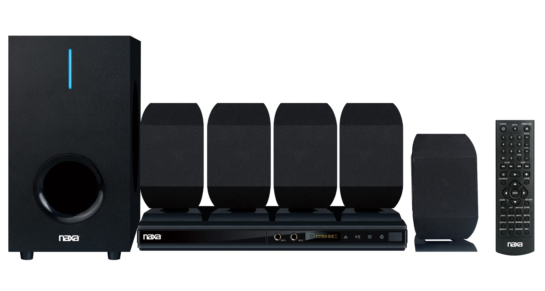 Naxa ND-864 5.1 Channel High-Powered Home Theater DVD and Karaoke Speaker Surround Sound System, Black