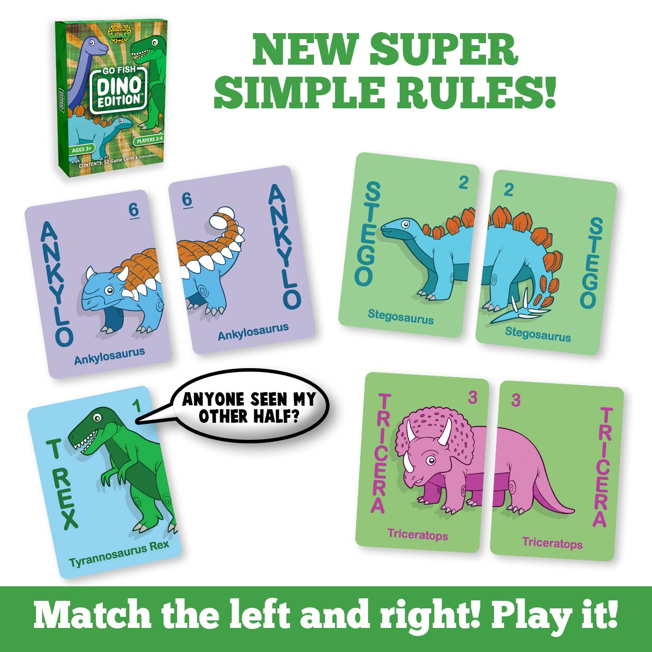 Wreathy Games - Go Fish - Dino Edition Card Game - Ages 3 and up