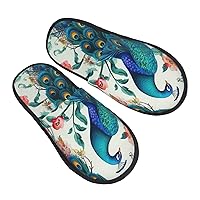 Beautiful Peacock Flowers Print Furry Slipper For Women Men Winter Fuzzy Slippers Soft Warm House Slippers For Indoor Outdoor Gift