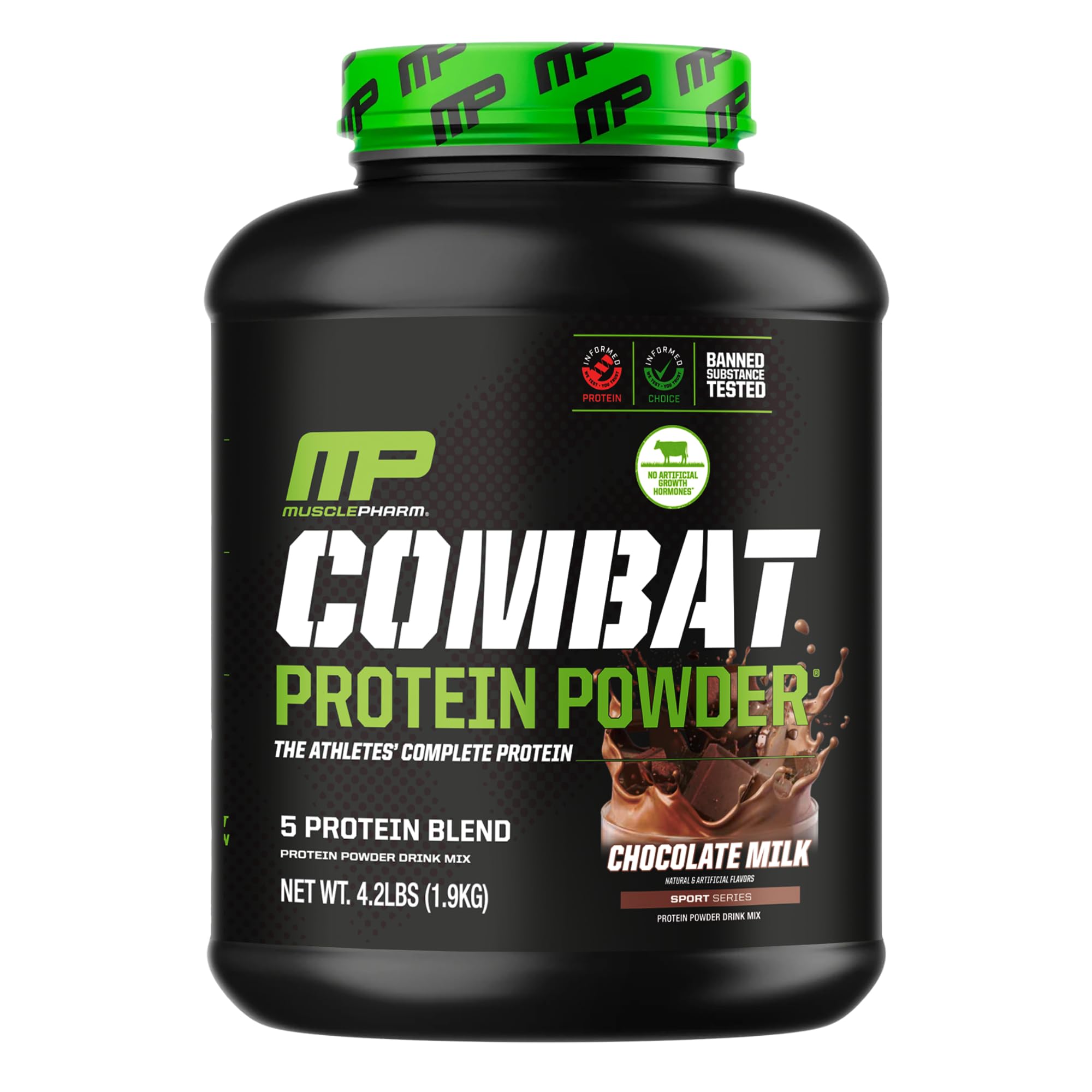 MusclePharm Combat Protein Powder, Chocolate Milk - 4 lb - Gluten Free - 52 Servings