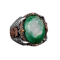 Eagle Claw 925 Sterling Silver Ring with Natural Druzy Quartz: Blue, Navy, Green, Brown Variations