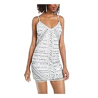 Jump Womens Sequined V Neck Mini Cocktail Body Con Dress